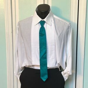 Oasis Teal Skinny Satin Tie Wedding Prom Tuxedo  Pre Tied clip